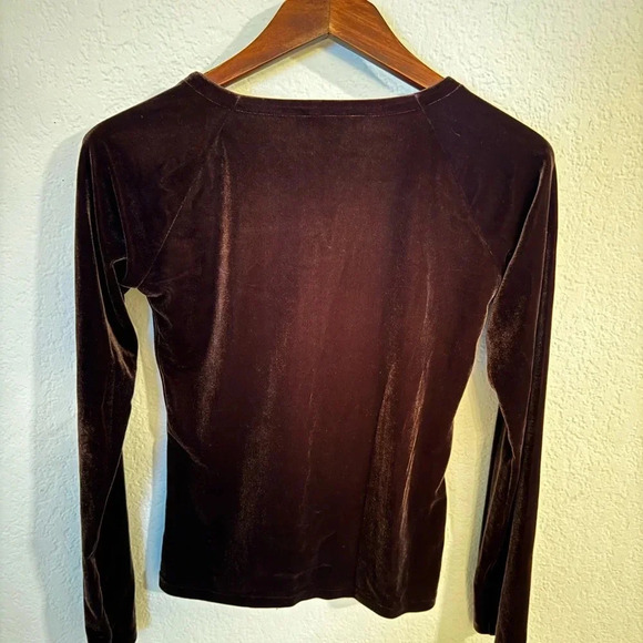 DKNY Womens Chocolate Brown Velvet Long Sleeve Shirt - M - Picture 4 of 12